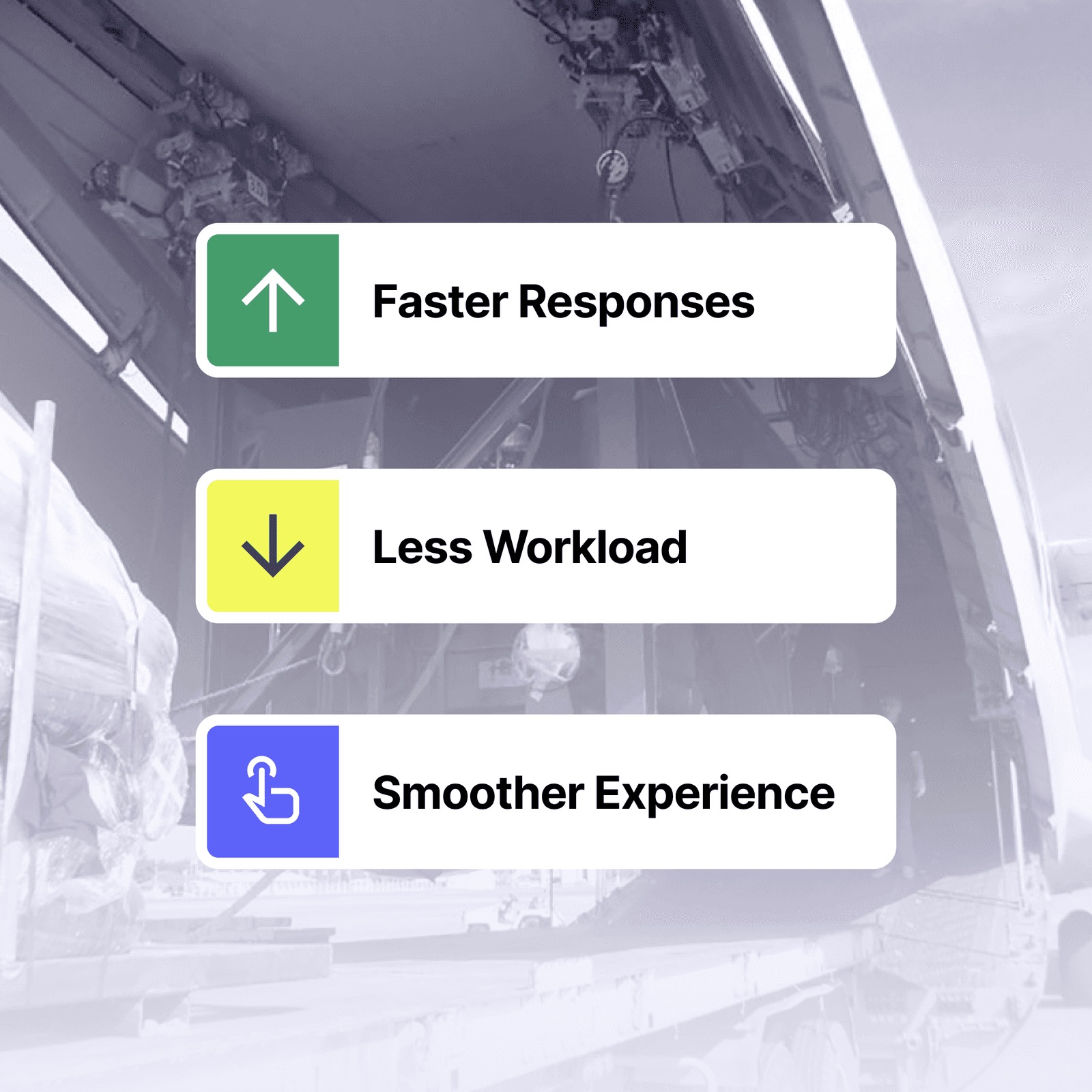 Results tiles reading Faster Responses, Less Workload and Smoother Experience